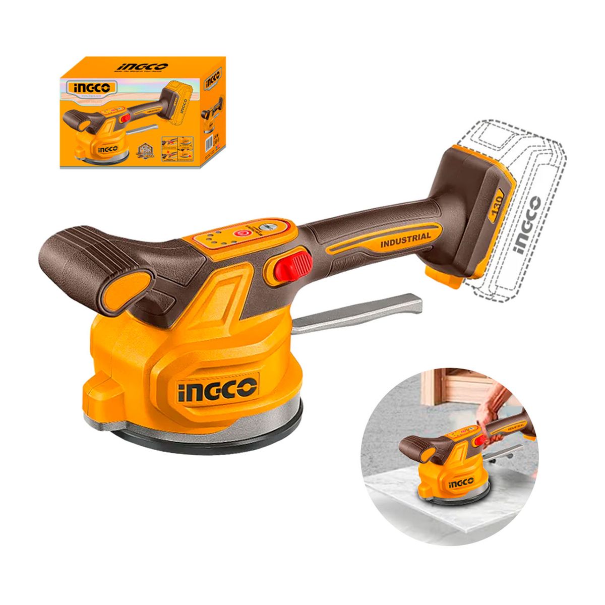 INGCO TOOLS - Ventosa Vibradora Para Mayólica 20v 60kg Ingco Cerámicos