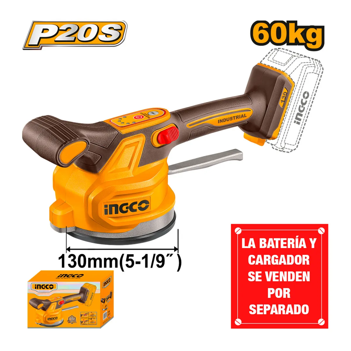 INGCO TOOLS - Ventosa Vibradora Para Mayólica 20v 60kg Ingco Cerámicos