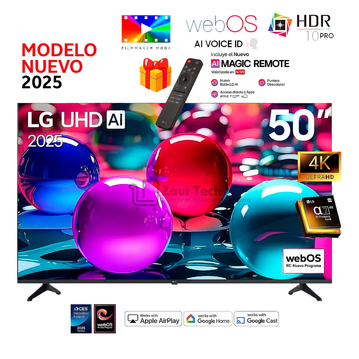 LG - Televisor Lg 50 Pulg Ultra HD 4K AI ThinQ 50UA7300PSB Modelo 2025 + Control Inteligente MAGIC