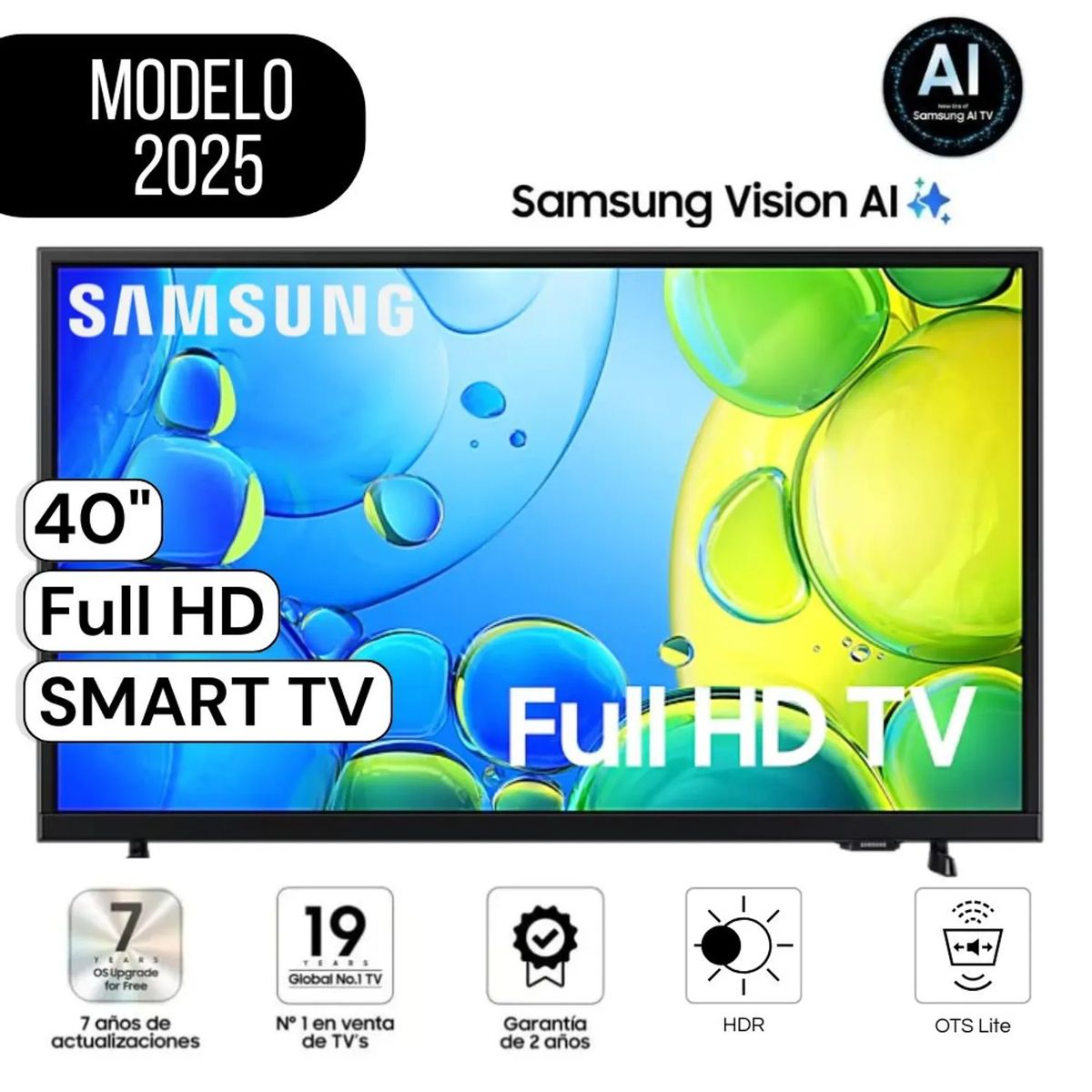 SAMSUNG - Televisor Samsung 40" Pulg. Full HD 40F6000FGX Smart TV Modelo 2025 - Negro
