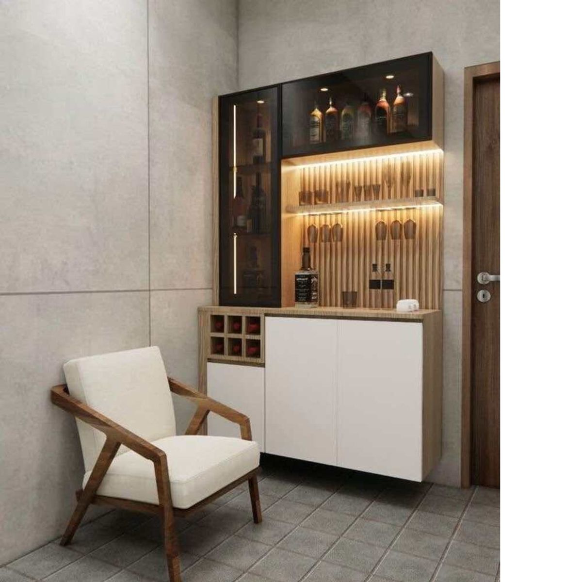 TU MESITA - Mueble de Bar Moderno Brandy Color BlancoDuna con Luces Led TU MESITA