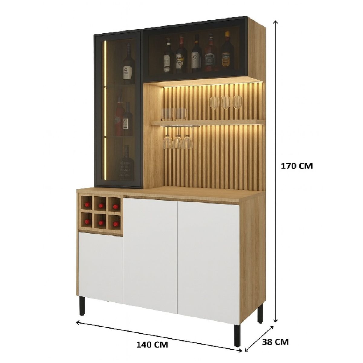 TU MESITA - Mueble de Bar Moderno Brandy Color BlancoDuna con Luces Led TU MESITA
