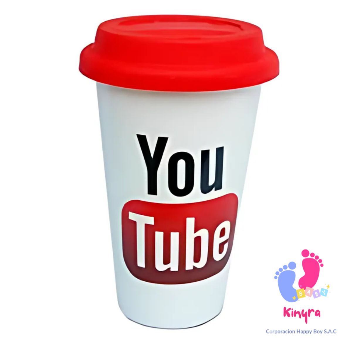 NO LOGO - VASO CON LOGO DE YOU TUBE CON TAPA DE GOMA