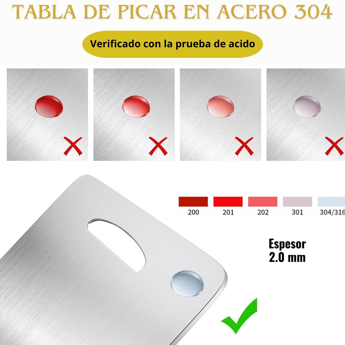 GENERICO - Tabla de Picar en Acero Inoxidable 39x30cm  Ultra Resistente 2mm