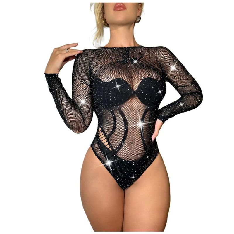 GENERICO - Lenceria En Malla Piedras Brillantes Manga Larga