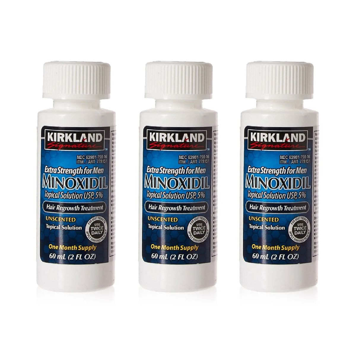 KIRKLAND - Minoxidil Liquido Kirkland 5% Tratamiento Cuero cabelludo - 03 Unid.