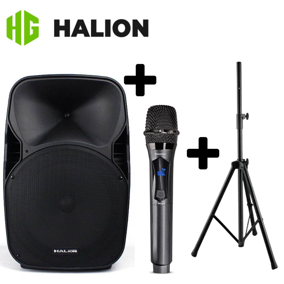 HALION - Parlante Halion PHA-15AL + Micrófono Singer MX-708 WL + SOPORTE