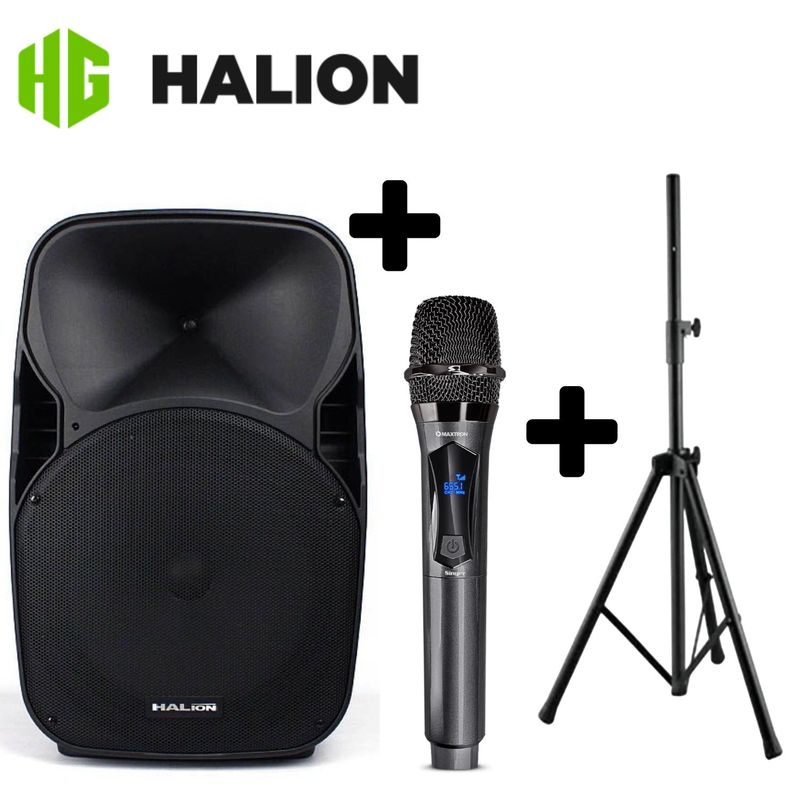 HALION - Parlante Halion PHA-15AL + Micrófono Singer MX-708 WL + SOPORTE