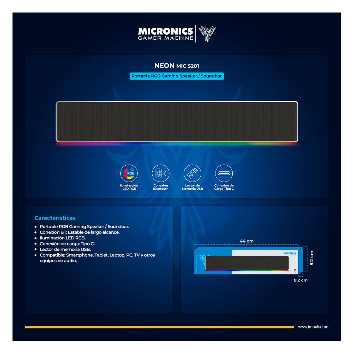 MICRONICS - NEON MIC S201 PARLANTE SOUNDBAR PORTATIL BT MICRONICS