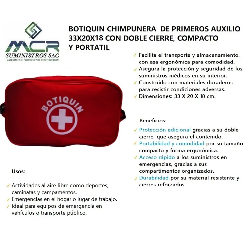 GENERICO - BOTIQUIN CHIMPUNERA DE PRIMEROS AUXILIOS DOBLE CIERRE COMPACTO Y PORTATIL