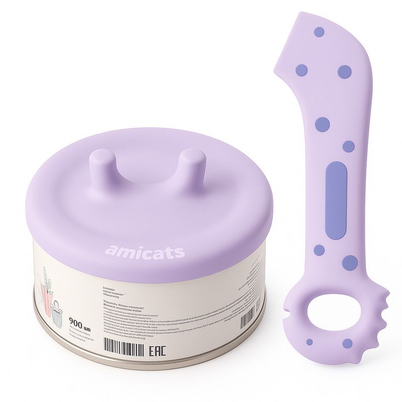 AMICATS - Cuchara Abrelatas y Tapa para Mascotas - Lila