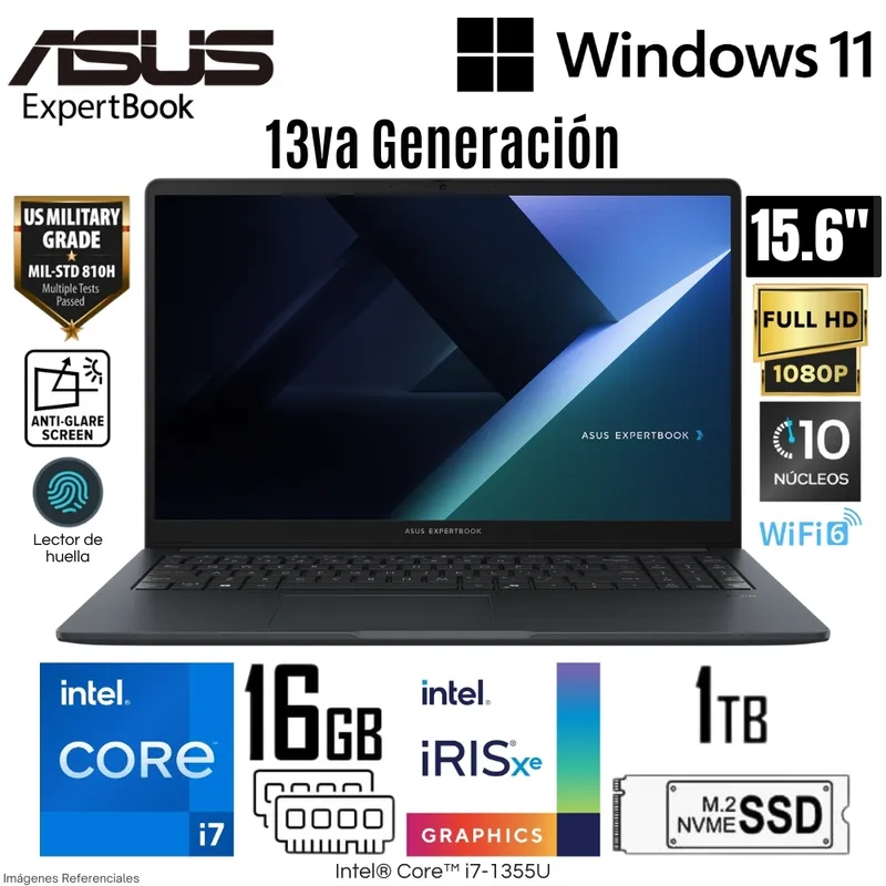 ASUS - Laptop Asus Expertbook B1503CVA-NJ2188 Intel Core i7-1355U 16GB DDR5 RAM 1TB SSD 15.6"  FHD