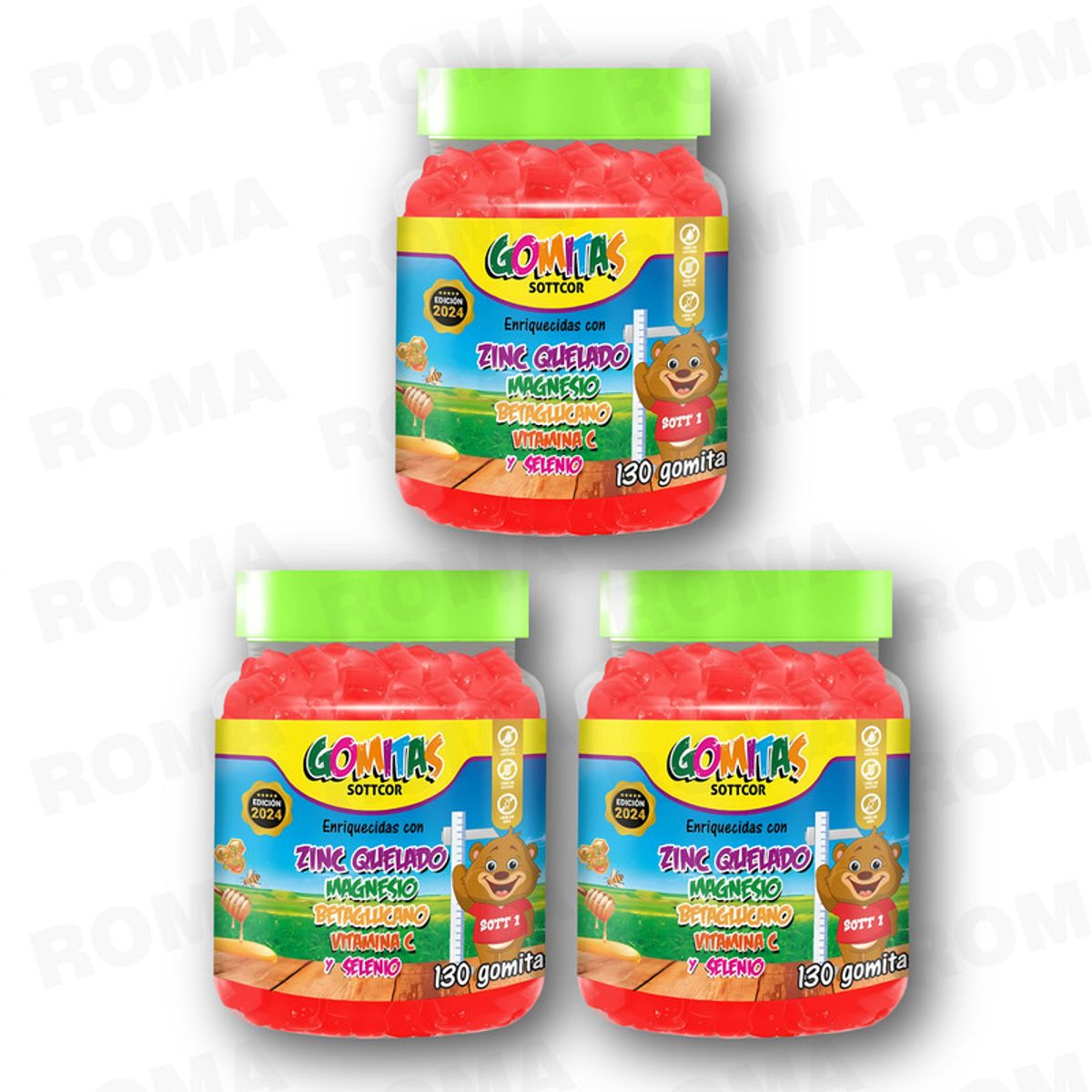 GENERICO - PACK 3 GOMITAS ZINC NIÑOS 390 UND SOTTCOR LABS