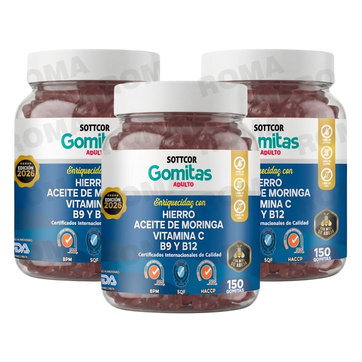 GENERICO - PACK 3 GOMITAS HIERRO 450 GOMITAS SOTTCOR LABS