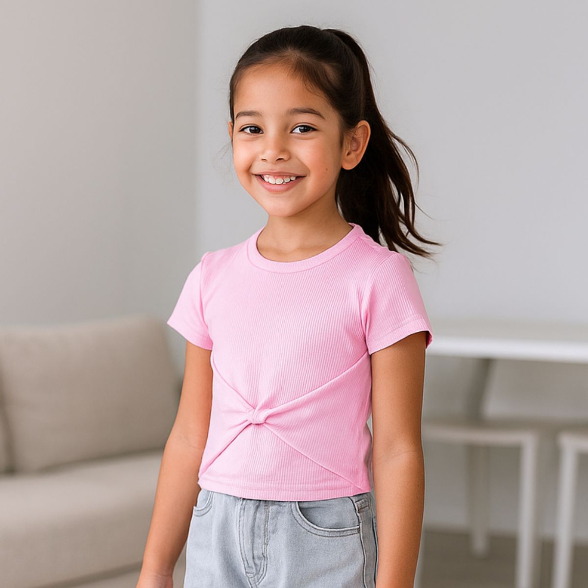 GENERICO - Polo Niña Crop Algodón Rosa  Angela Kids