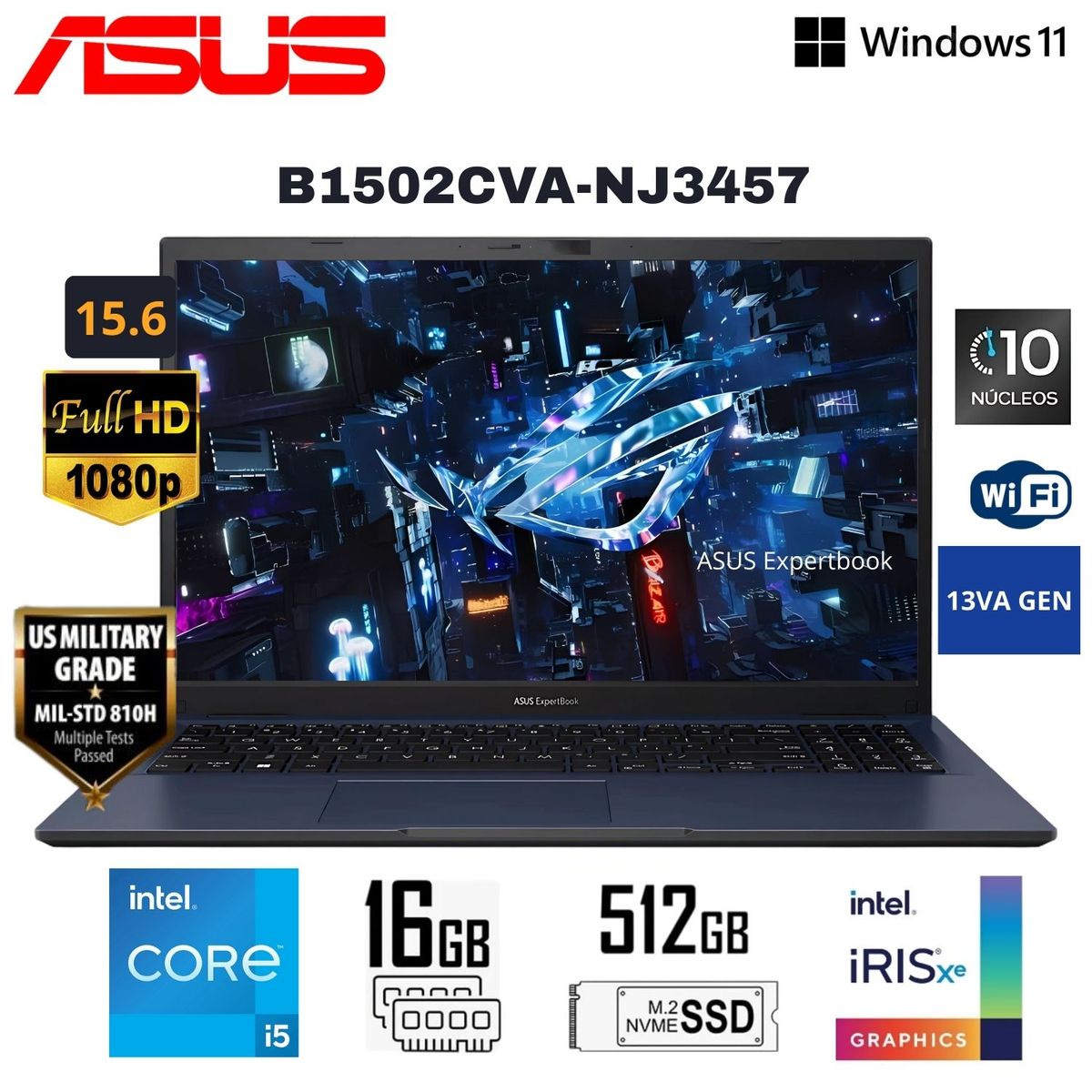 ASUS - Laptop Asus ExpertBook B1502CVA-NJ3457 Intel Core i5-1335U 16GB RAM 512GB SSD 15.6"  FHD