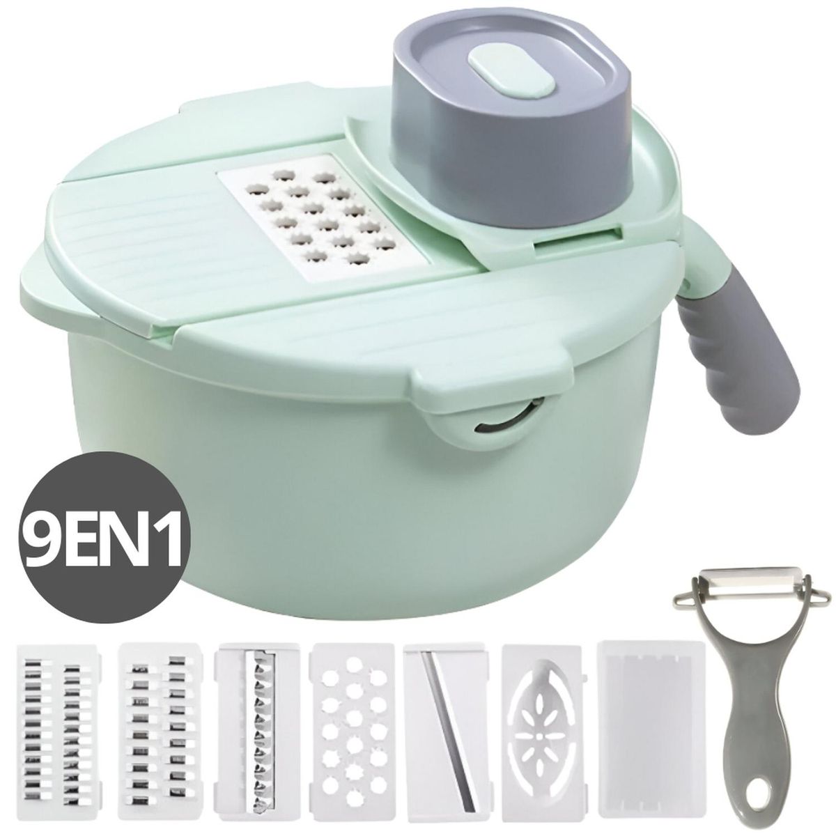 MINARI - Rallador Cortador Multiusos de Verduras Giratorio 9en1 R91