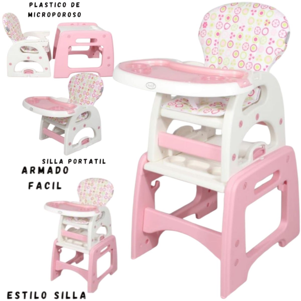 GENERICO - Silla Carpeta respaldar Reclinable 3 en 1 Velly -ROSA