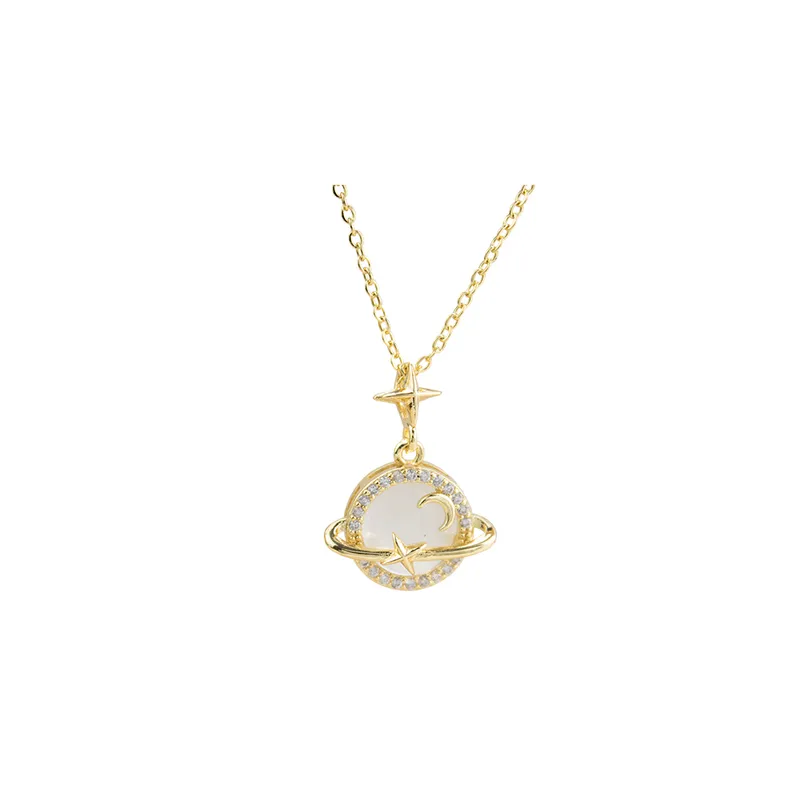 CLEO JOYAS & ACCESORIOS - Collar Saturno Dorado Acero