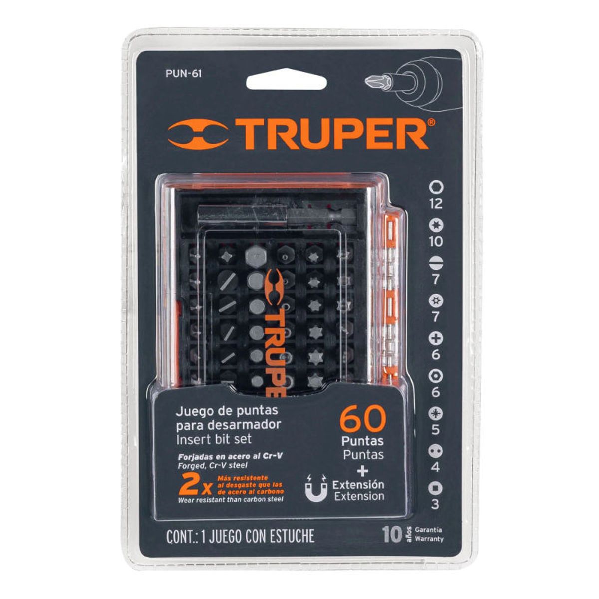 TRUPER - Juego de 60 puntas mixtas largo 1pulg en estuche plástico TRUPER cod 10758