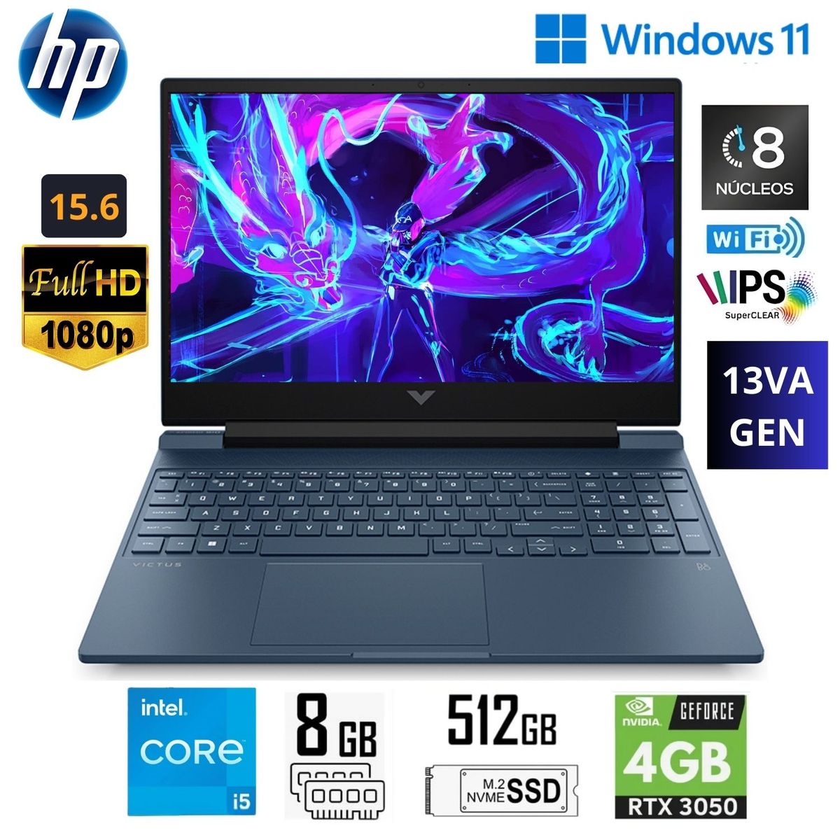 HP - Laptop HP Victus 15-FA0021LA Intel Core i5 12450H 8GB RAM 512GB SSD RTX 3050 4GB 15.6" Win11 A14LCLA
