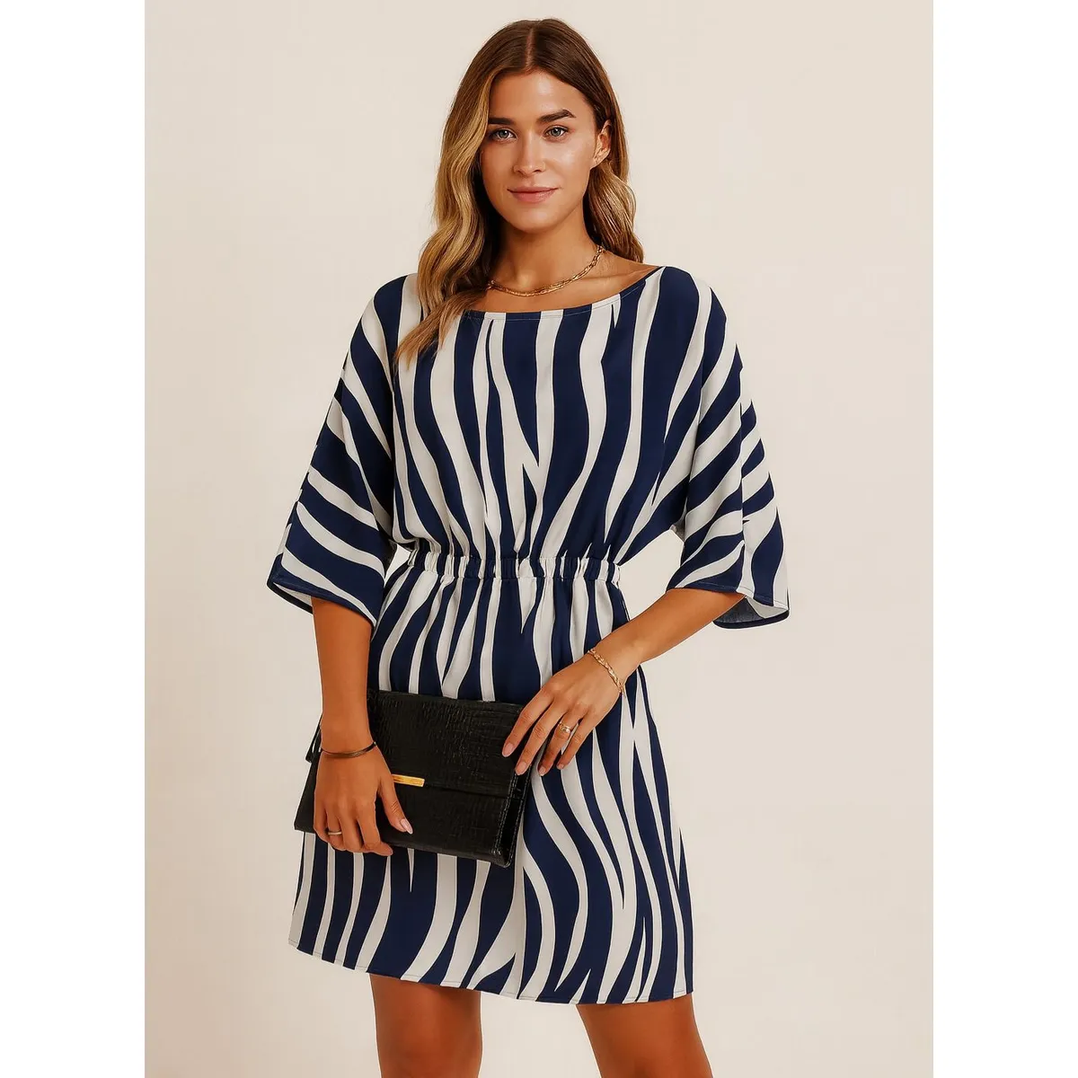 GENERICO - Vestido coctel rayas azul y blanco