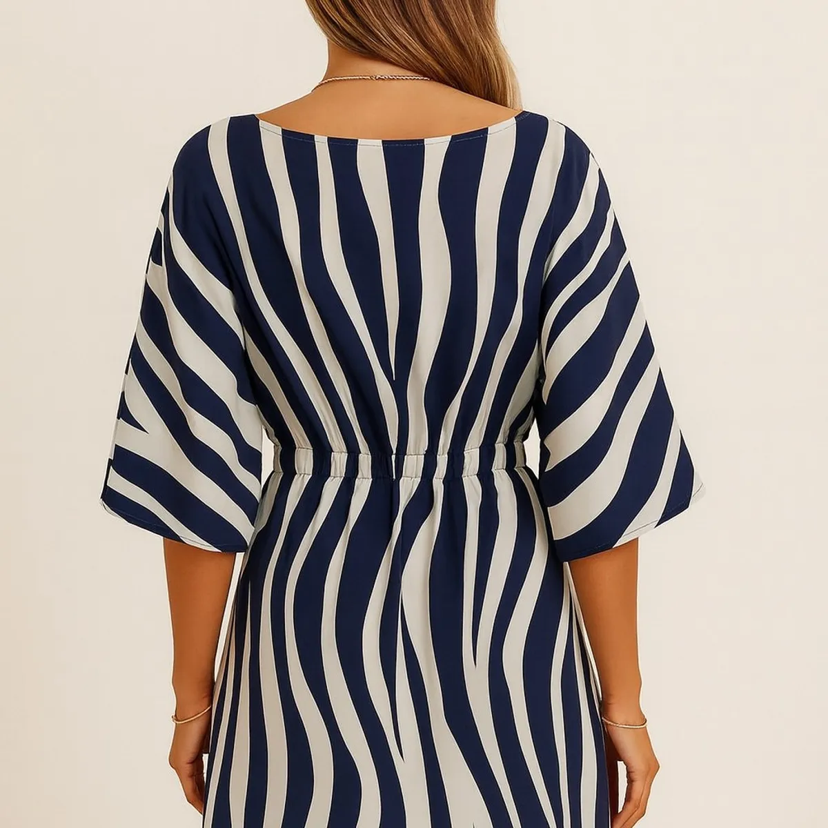 GENERICO - Vestido coctel rayas azul y blanco