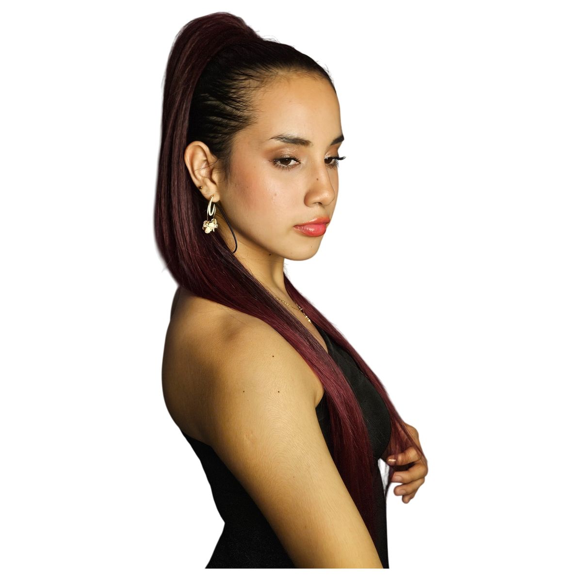 GENERICO - EXTENSIONES DE COLA DE FIBRA FUTURA LISOS BRAZILEROS DE 71CM DE LARGO Y 145GR CON 2 CLIP Y LIGA AJUSTABLE - ROJIZO BALAYAGE