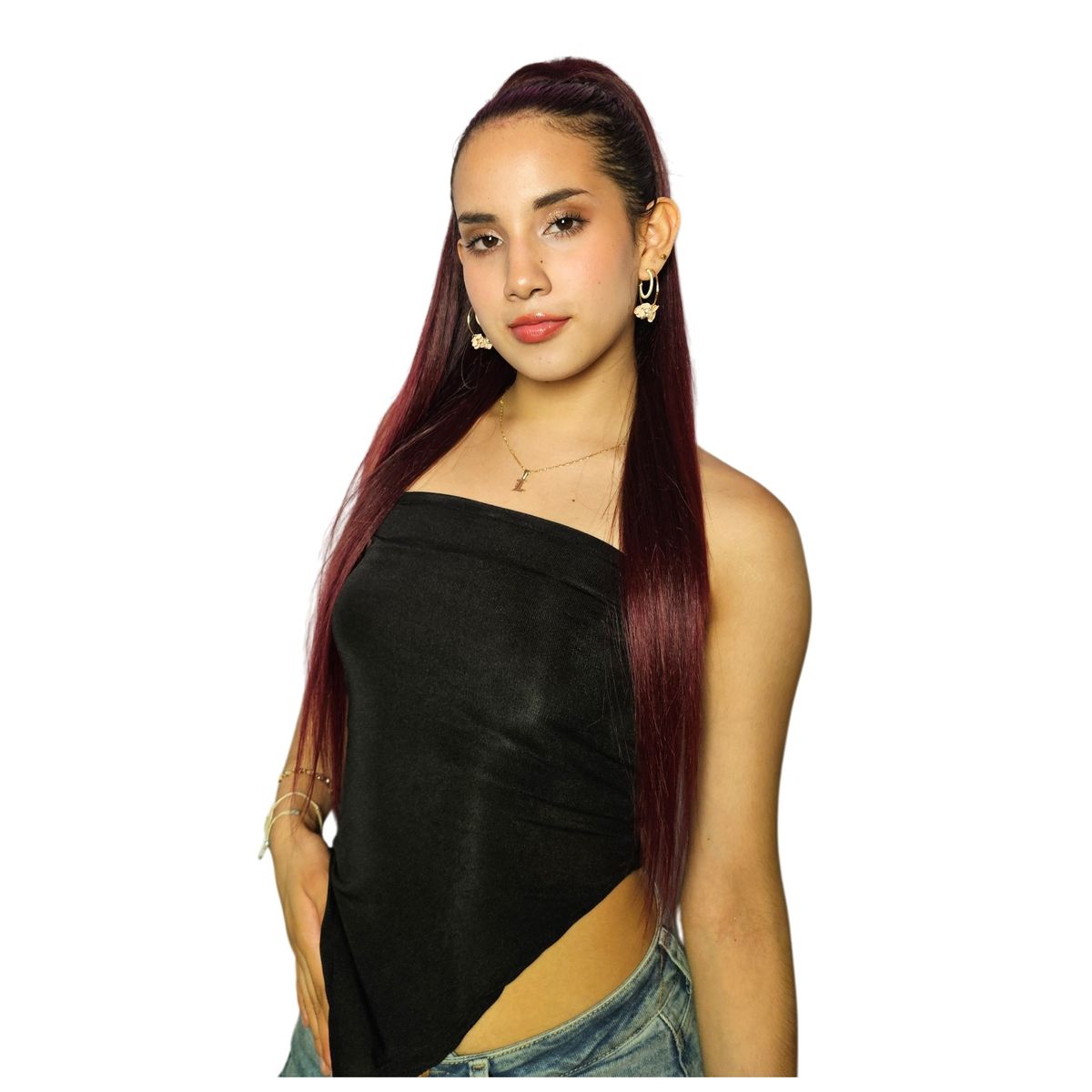 GENERICO - EXTENSIONES DE COLA DE FIBRA FUTURA LISOS BRAZILEROS DE 71CM DE LARGO Y 145GR CON 2 CLIP Y LIGA AJUSTABLE - ROJIZO BALAYAGE