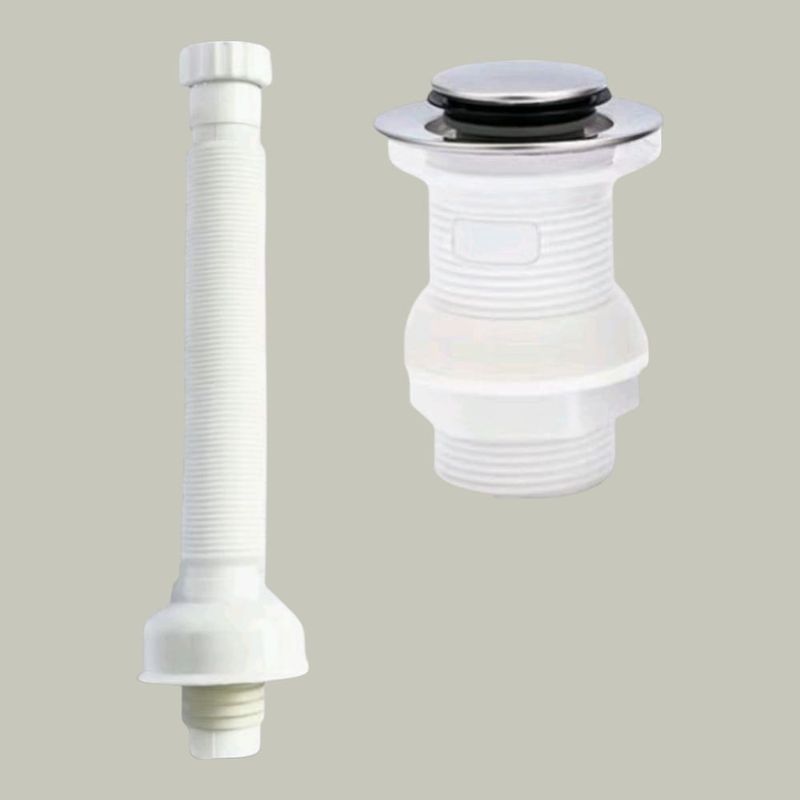 GENERICO - Sifon Desagüe Push de acero y Corrugado para Lavatorio 1  1/4 color Blanco