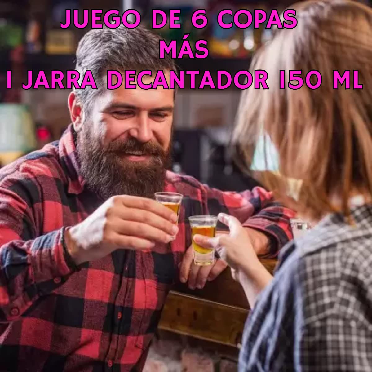 GENERICO - SET 6 COPAS Y JARRA DECANTADOR VIDRIO 150ML LICOR TRAGOS CORTO CHUPITO