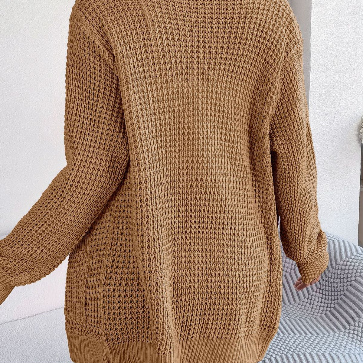 TIOZONEY - Cárdigan de punto de manga larga