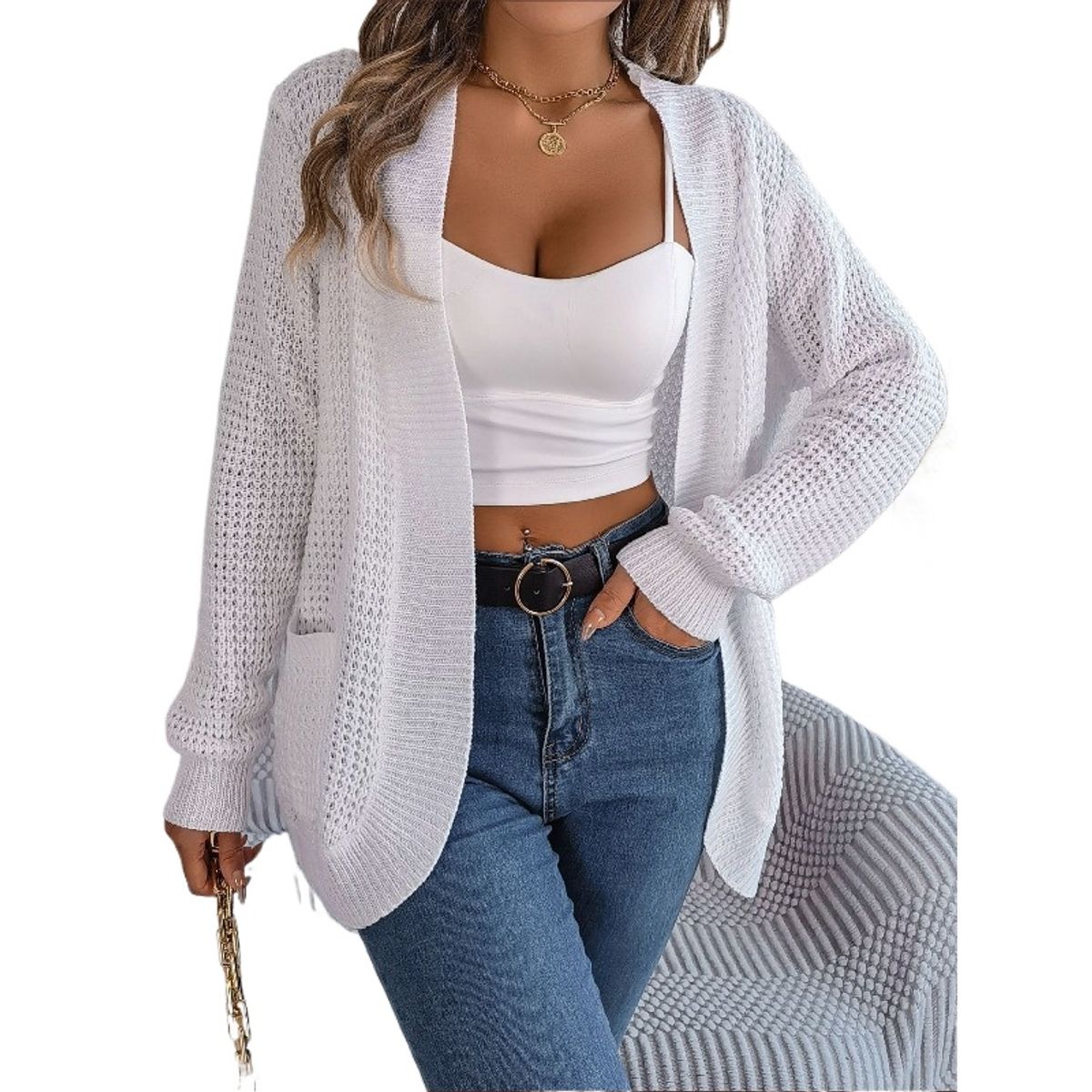 TIOZONEY - Cárdigan de punto de manga larga