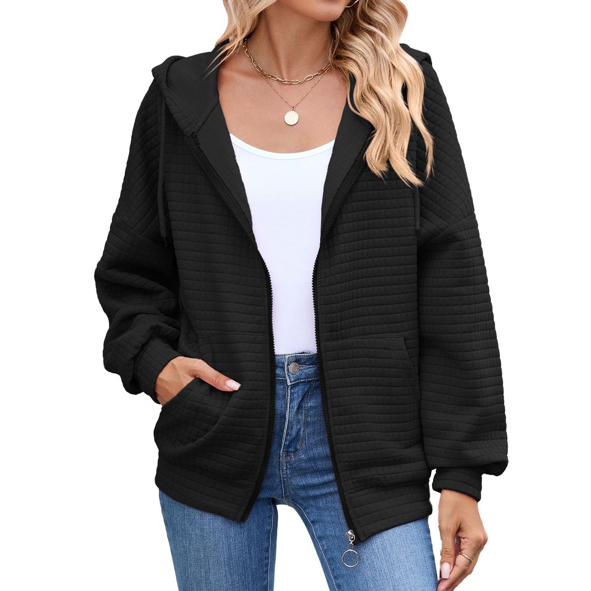 TIOZONEY - Chamarra sudadera con capucha y bolsillos