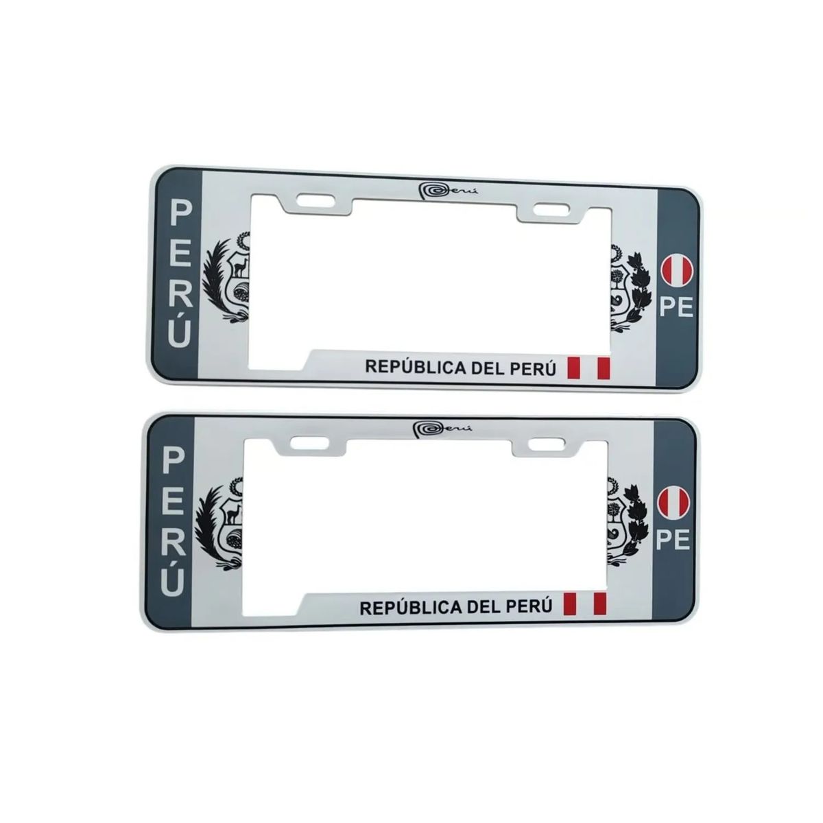 GENERICO - Porta Placa Modelo Europeo Escudo Perú Blanco