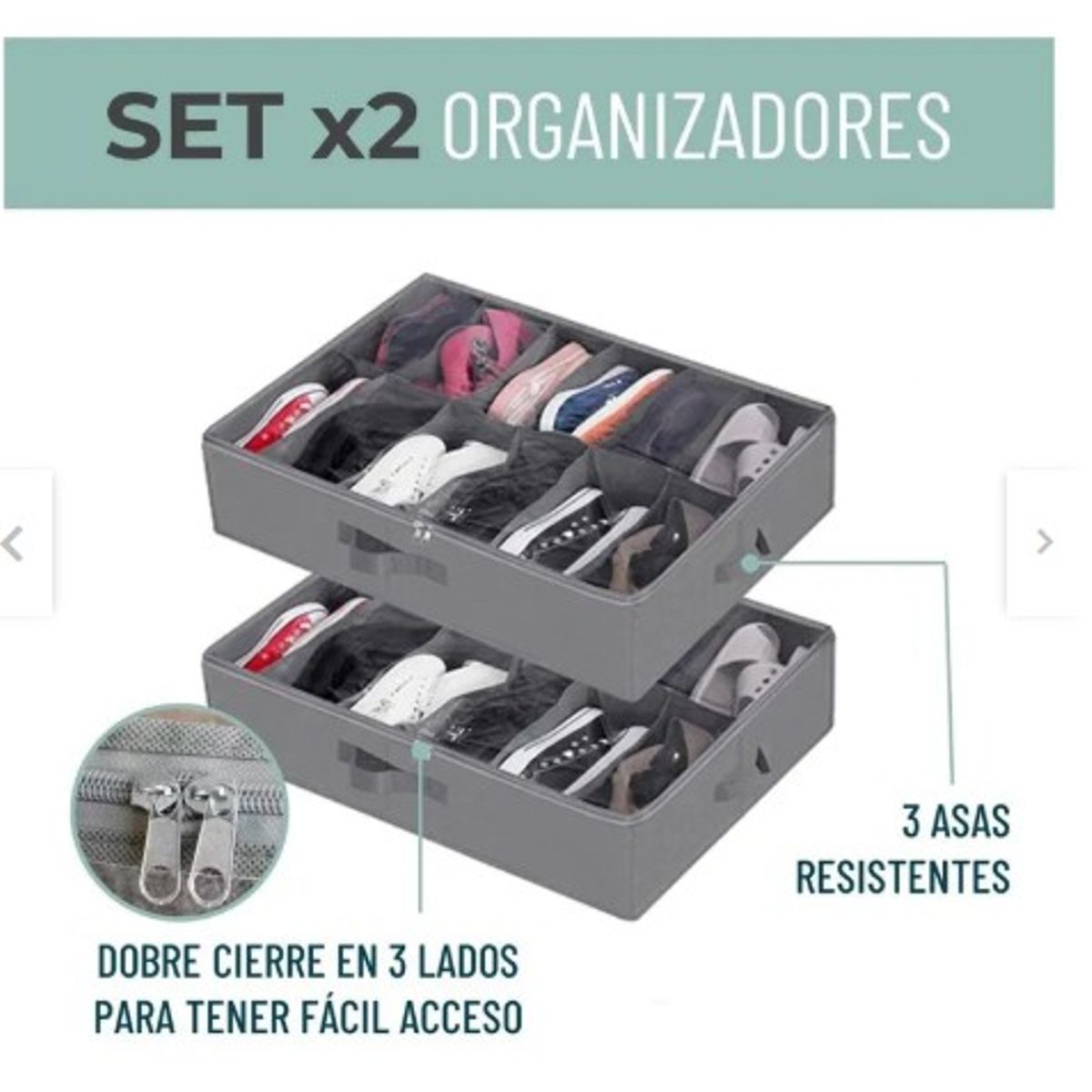 GENERICO - Organizador De Zapatos Almacenamiento Bajo Cama Zapatero X2 - Gris