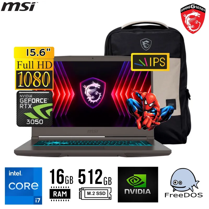 MSI - LAPTOP MSI THIN 15 B13UC, 15.6" FHD IPS, Core i7 13620H 16GB DDR4  512GB SSD RTX 3050 4GB FREEDOS