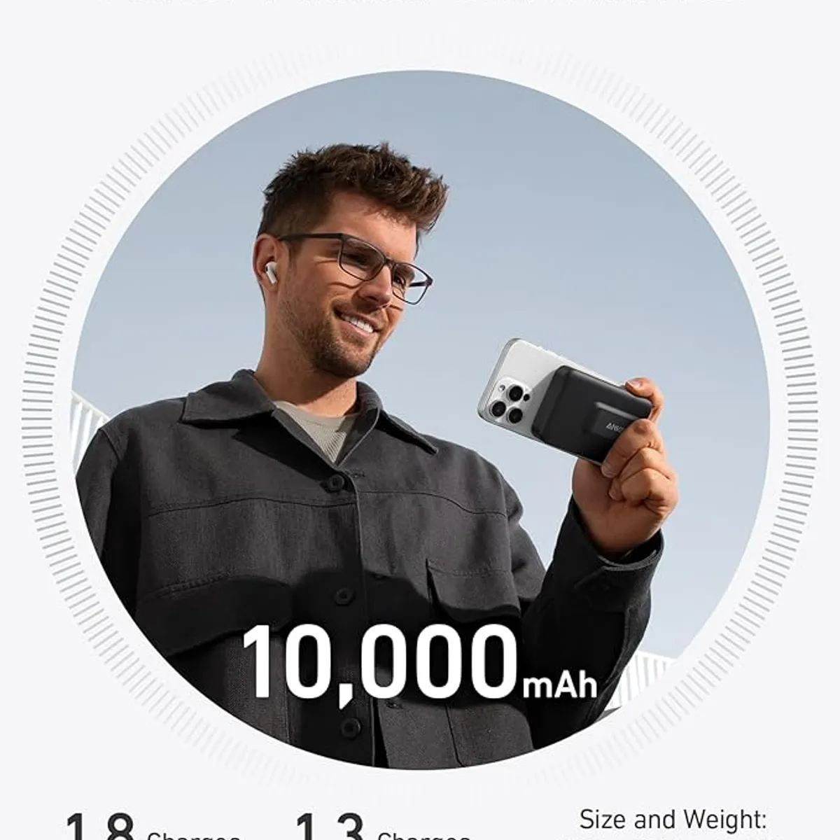 ANKER - Power Bank 10000Mah Anker MagGo Pantalla Digital 15W Con Cable Tipo C