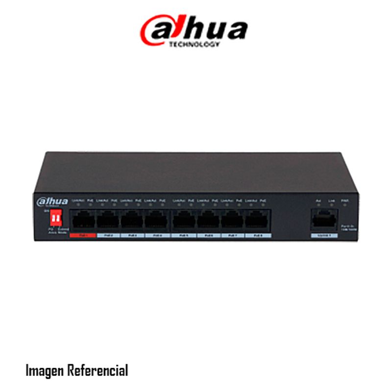 DAHUA - SWITCH DAHUA 8P POE 10-100MBPS 1 UPLINK 96W PN DH-PFS3009-8ET-96