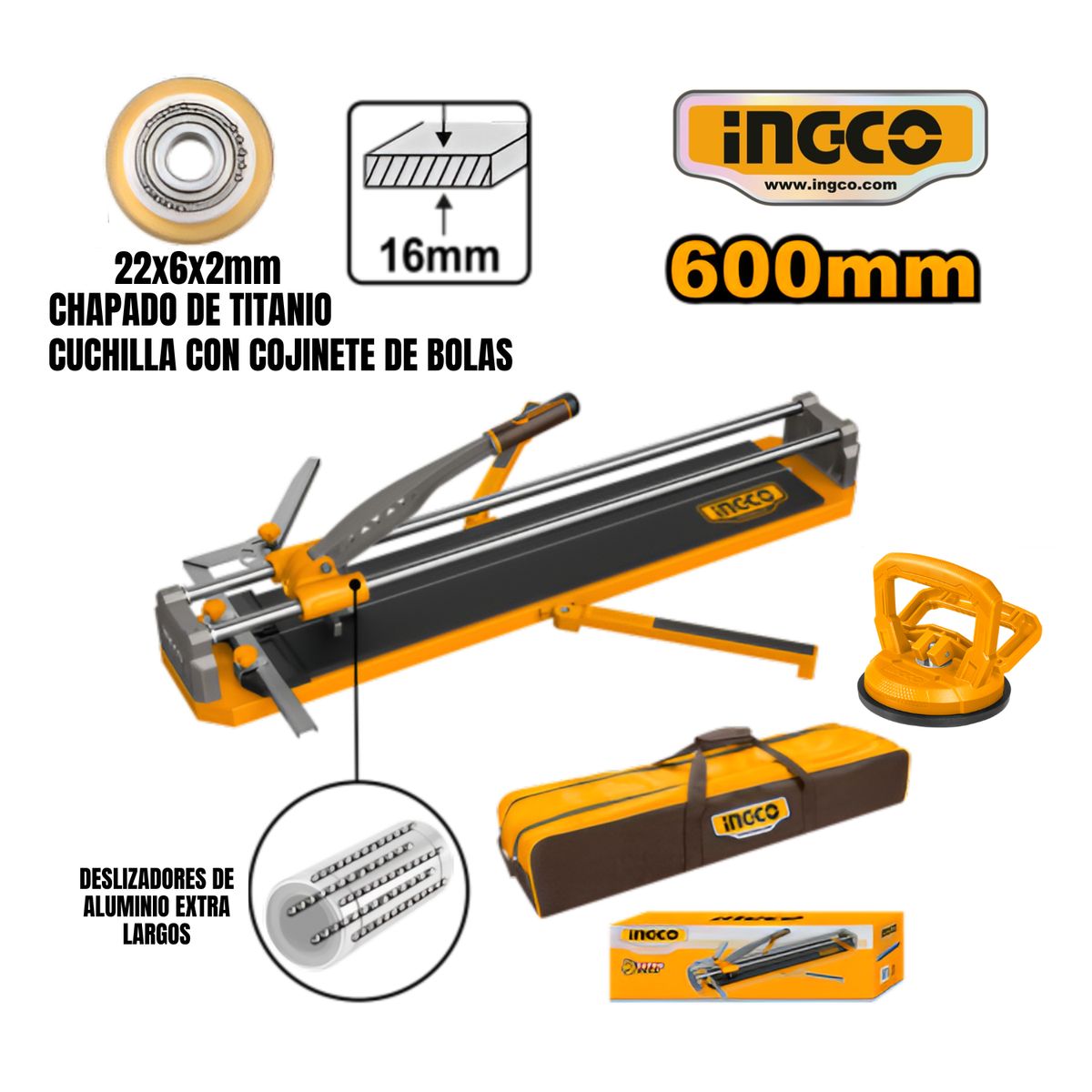 INGCO TOOLS - CORTADOR DE MAYOLICA 600MM HTC04602 + VENTOSA SIMPLE 25 KG HSU012501