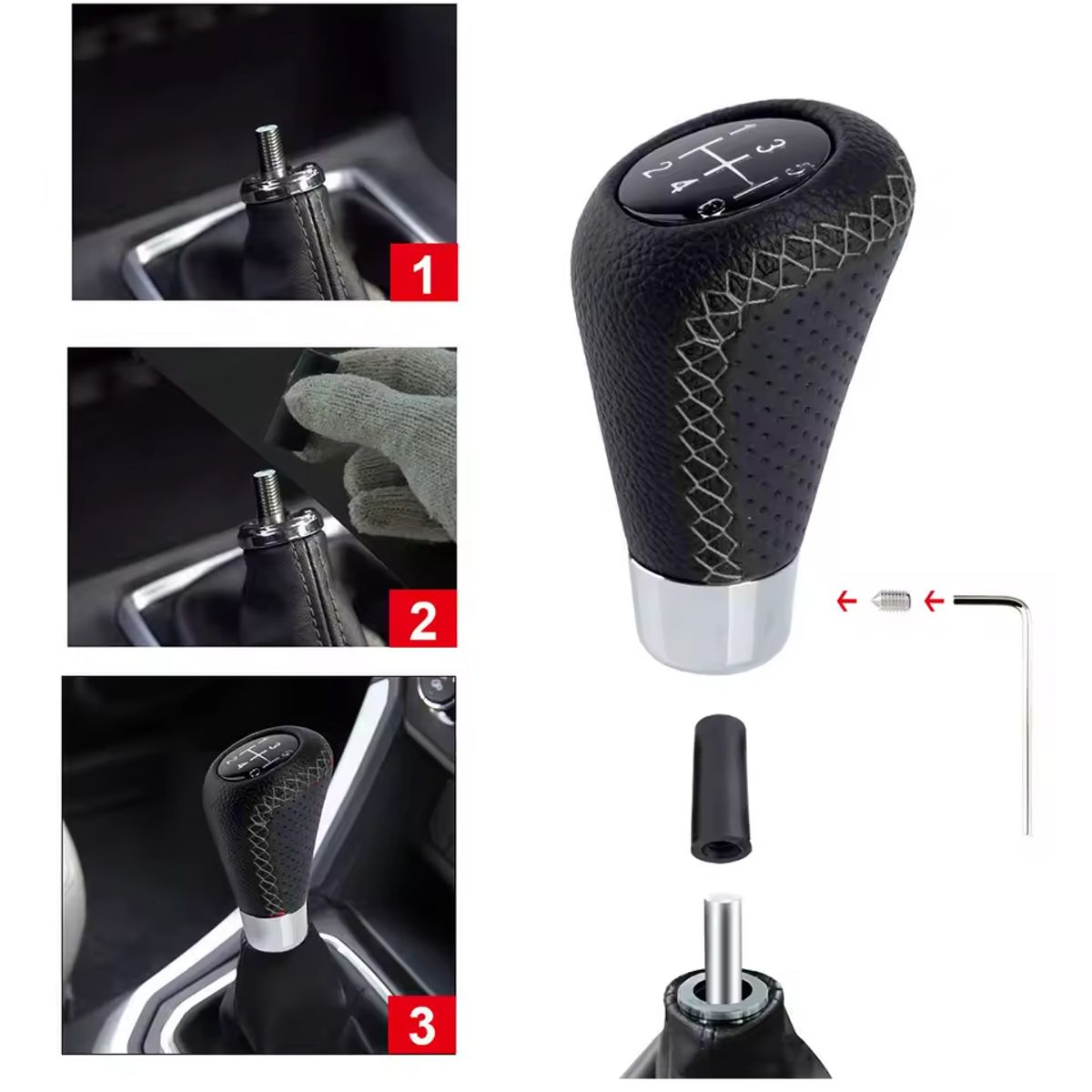 GENERICO - Perilla de Cambio Cuero Hilo Gris