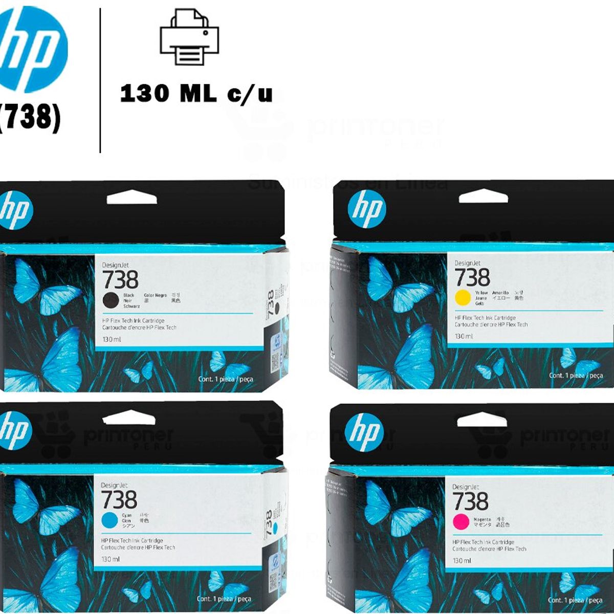 HP - KIT DE TINTA HP 738 PARA T850/T950 130ML PACK 4 COLORES