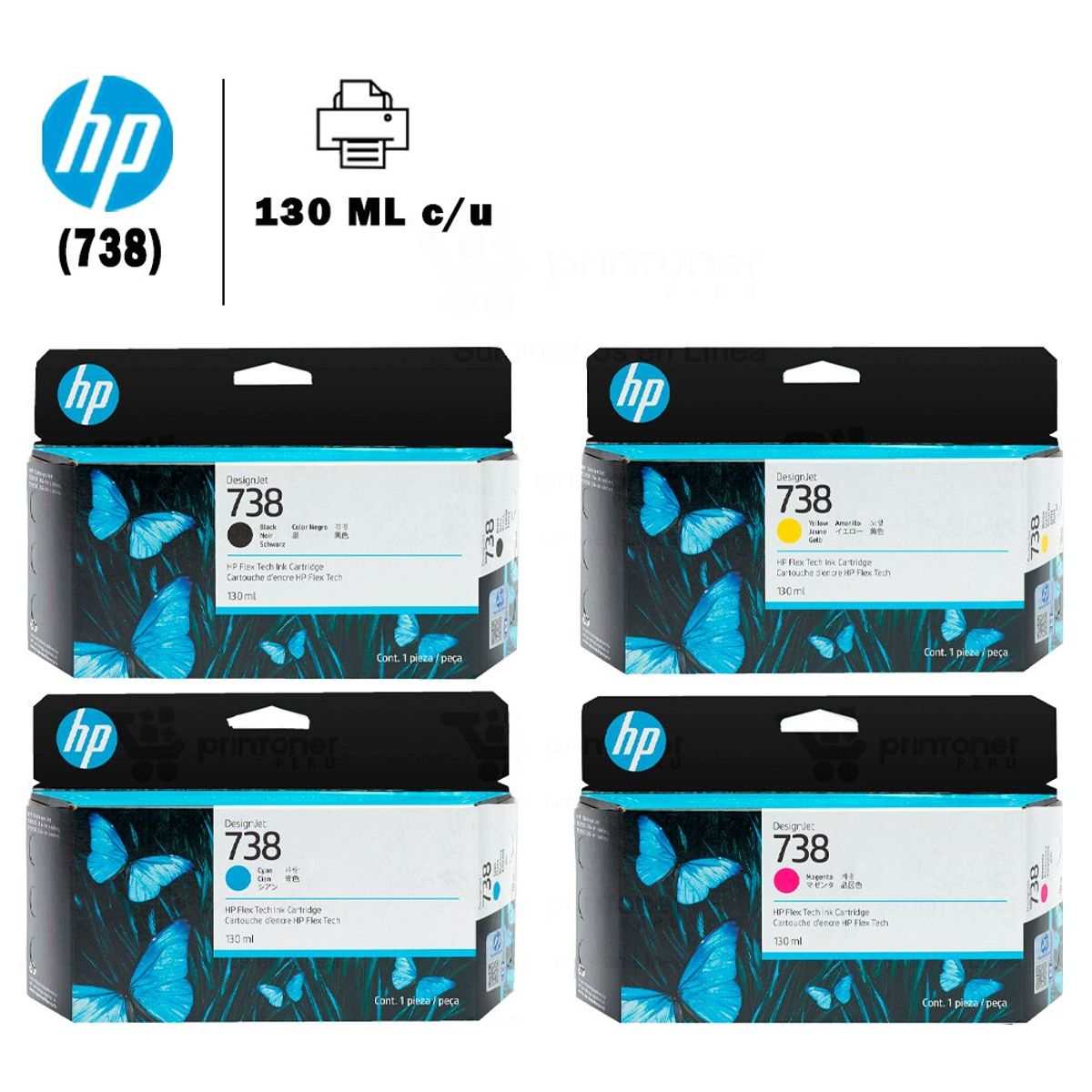 HP - KIT DE TINTA HP 738 PARA T850/T950 130ML PACK 4 COLORES