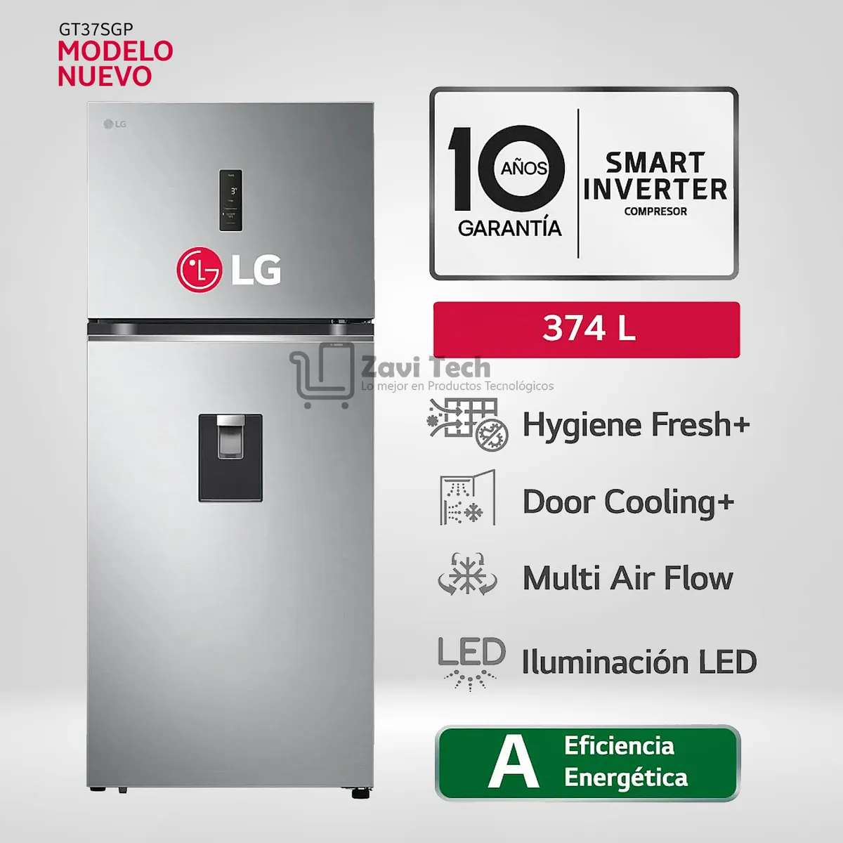 LG - Refrigeradora LG 374 Litros Top Freezer No Frost plateada - GT37SGP