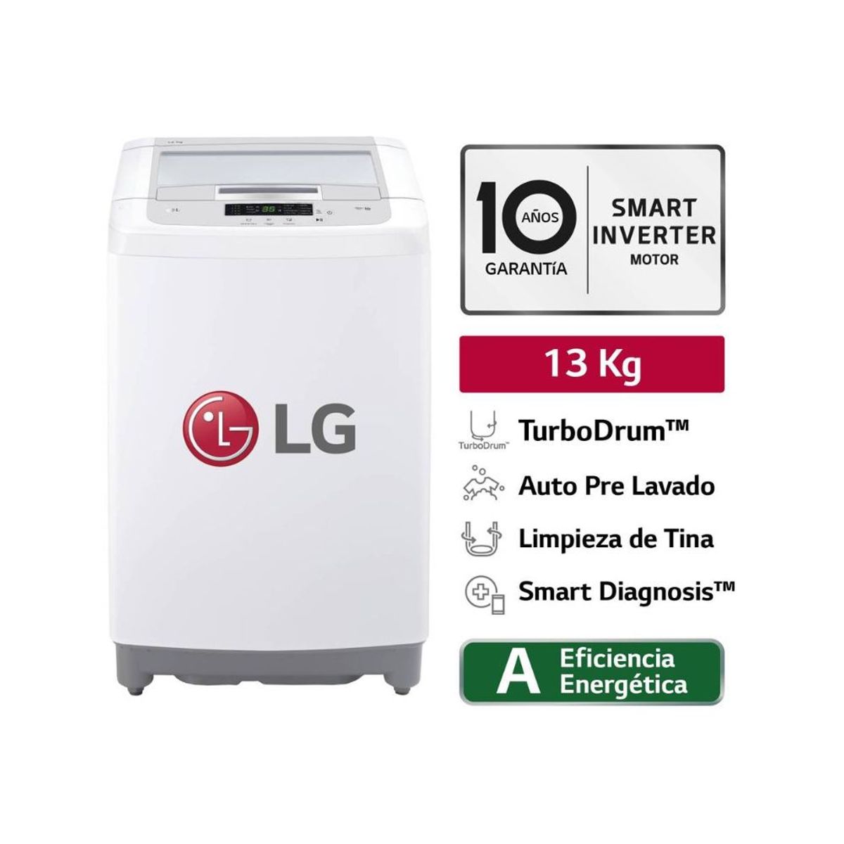 LG - Lavadora LG Carga Superior Smart Motion con TurboDrum 13 Kg WT13WPBK