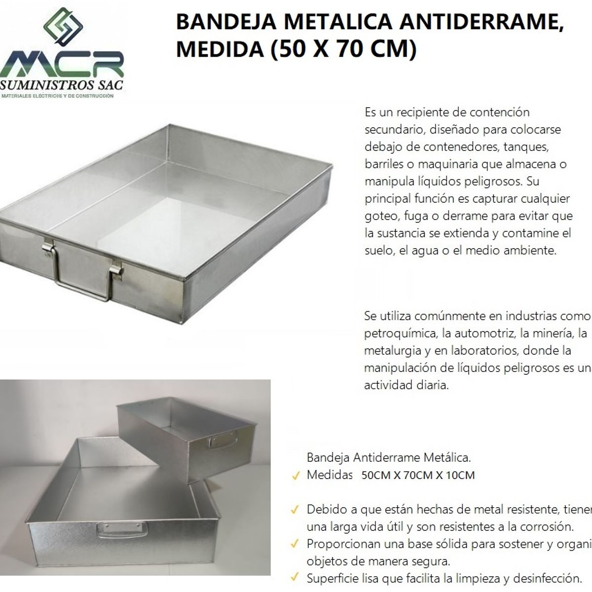 GENERICO - BANDEJA METALICA ANTIDERRAME (50 X 70 CM)