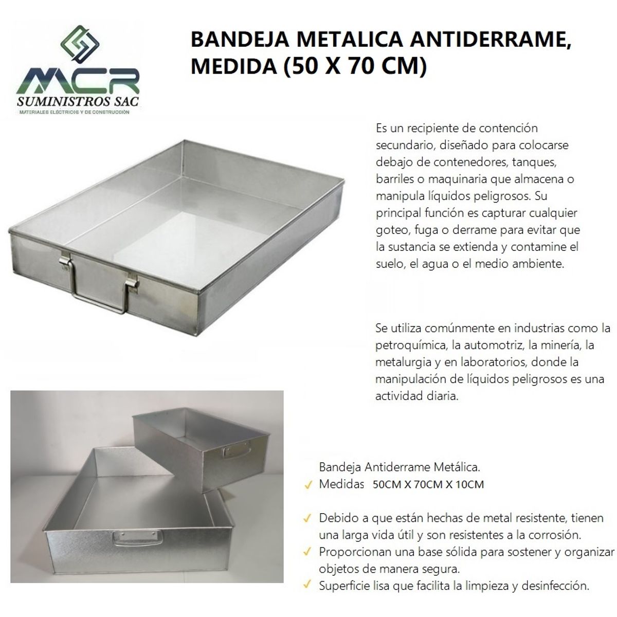 GENERICO - BANDEJA METALICA ANTIDERRAME (50 X 70 CM)