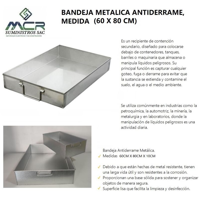 GENERICO - BANDEJA METALICA ANTIDERRAME (60 X 80 CM)