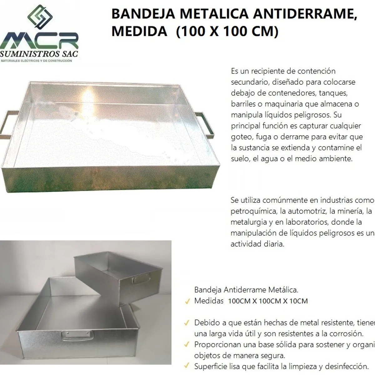 BANDEJA METALICA ANTIDERRAME (100 X 100 CM), marca GENERICO - Foto Principal