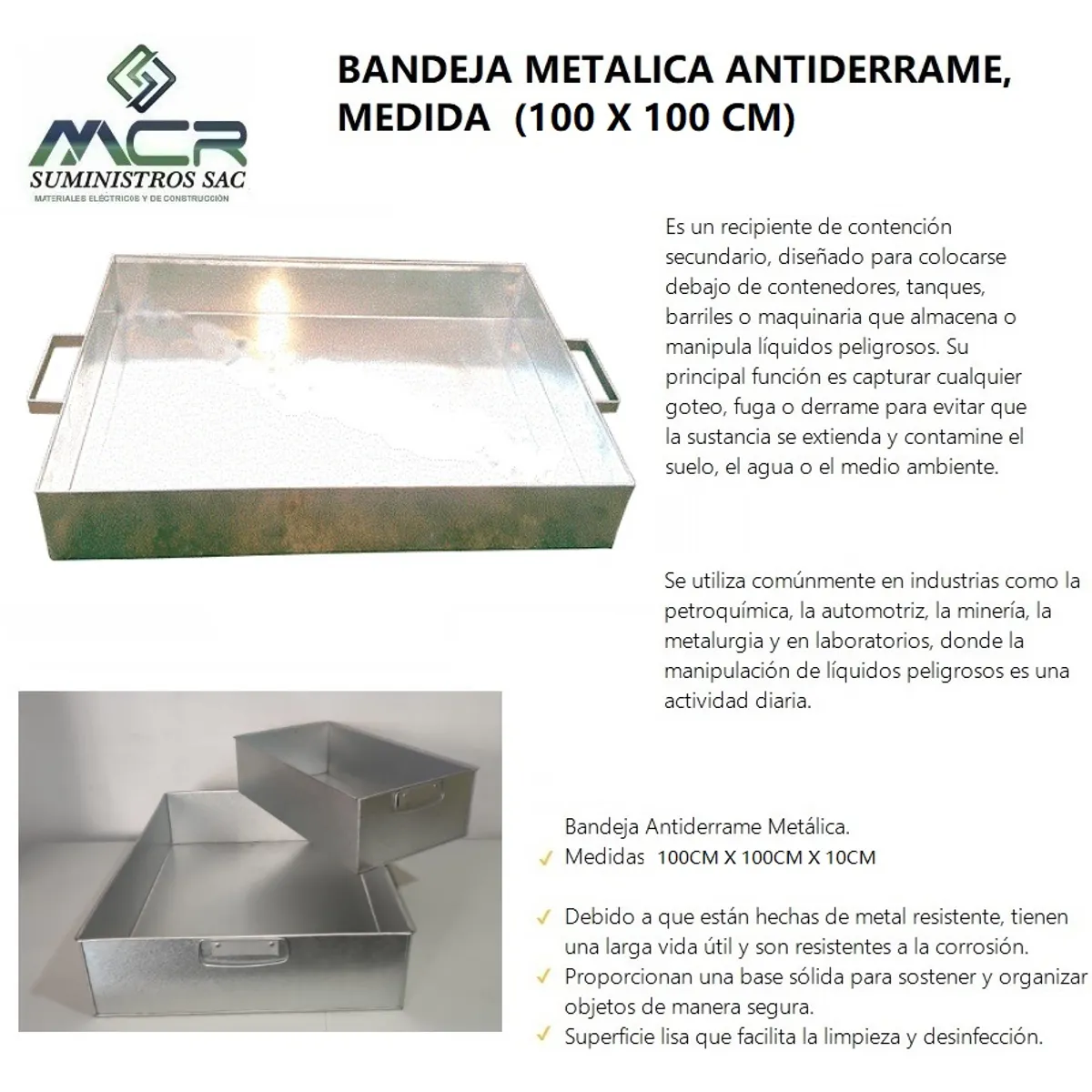 BANDEJA METALICA ANTIDERRAME (100 X 100 CM), marca GENERICO - Foto Principal